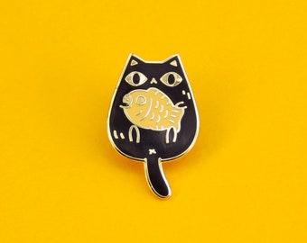 Black Cat Pin, Taiyaki cat enamel pin for cat lovers, black cat lapel pin, cute cat pin, cat lover gift for kids