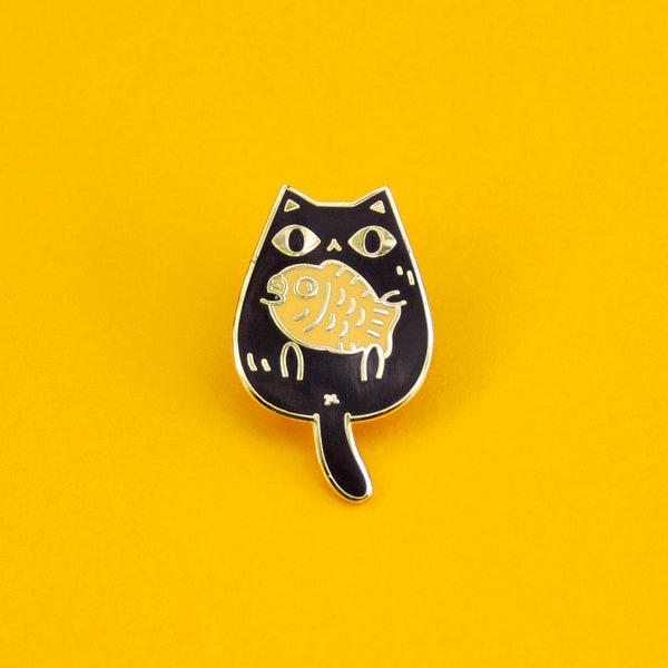 Black Cat Pin, Taiyaki cat enamel pin for cat lovers, black cat lapel pin, cute cat pin, cat lover gift for kids