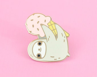 sloth enamel pin, sloth and ice-cream pin, summer sloth pin, cute sloth pin, sloth lapel pin