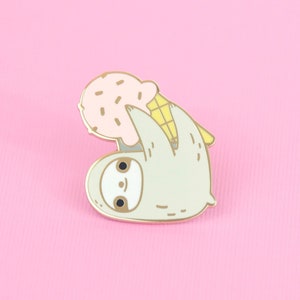 sloth enamel pin, sloth and ice-cream pin, summer sloth pin, cute sloth pin, sloth lapel pin Pink