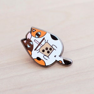 Calico Cat and Bubble Tea Enamel Pin