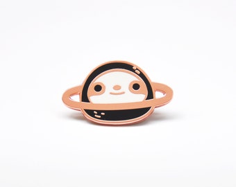 Planet Sloth Enamel Pin, Copper Plated Brass