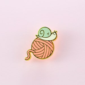 Josh the Snail with Yarn Ball Enamel Pin knitter lapel pin gift for knitters pink