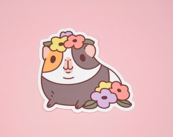 Sticker en vinyle Fleur et cochon d'Inde