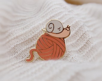 Josh the Snail with Yarn Ball Enamel Pin knitter lapel pin gift for knitters