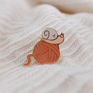 Josh the Snail with Yarn Ball Enamel Pin knitter lapel pin gift for knitters image 1