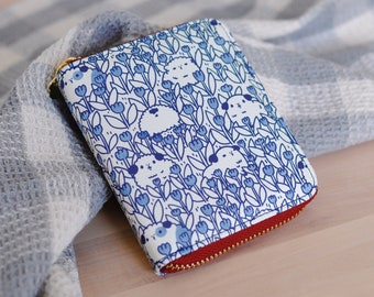 Guinea Pig Pattern Zipper Wallet featuring Guinea Pigs and Tulips Pattern in Navy Blue and White by Noristudio