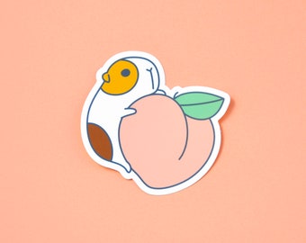 Guinea pig and peach vinyl sticker, Guinea pig water bottle stickers, animal stickers