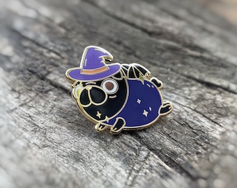 Halloween Witchy Black Pug Enamel Pin Black Pug Lapel Pin Pug Lover Gift