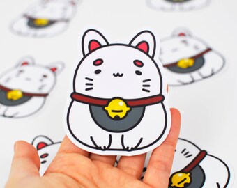 White Fortune Cat Vinyl Sticker for waterbottles and laptops