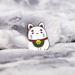 White Fortune Cat Enamel Pin for Cat Lovers