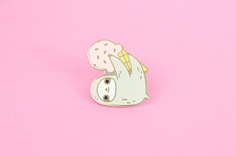 sloth enamel pin, sloth and ice-cream pin, summer sloth pin, cute sloth pin, sloth lapel pin Pink