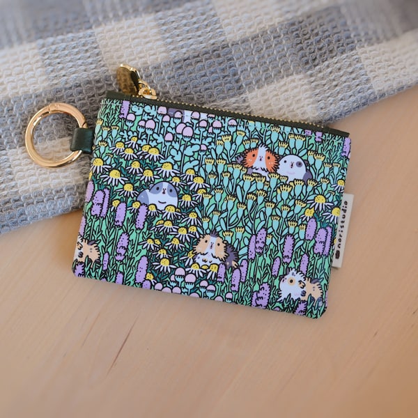 Guinea pig Small Zipper Coin Purse featuring Noristudio Guinea Pigs and Garden Herbs Pattern