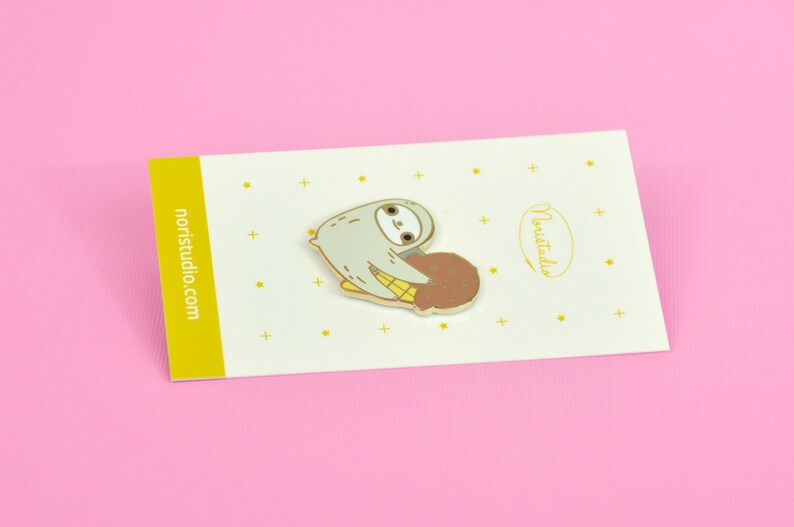 sloth enamel pin, sloth and ice-cream pin, summer sloth pin, cute sloth pin, sloth lapel pin image 4