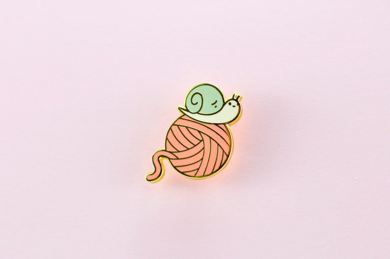 Josh the Snail with Yarn Ball Enamel Pin knitter lapel pin gift for knitters pink