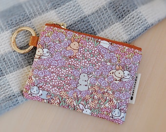 Bunny Small Zipper Coin Purse featuring Noristudio Bunny Meadow Pattern