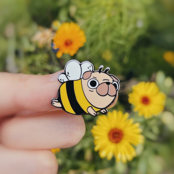Pug Bee Enamel Pin, Cute Pug Lover Gift