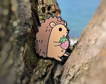 Cute Hedgehog and Strawberry Enamel Pins for Hedgehog owners and Pin Collectors