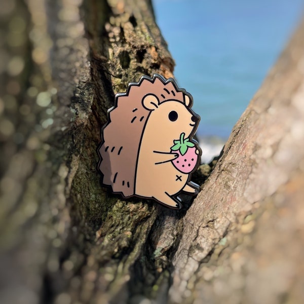 Cute Hedgehog and Strawberry Enamel Pins for Hedgehog owners and Pin Collectors