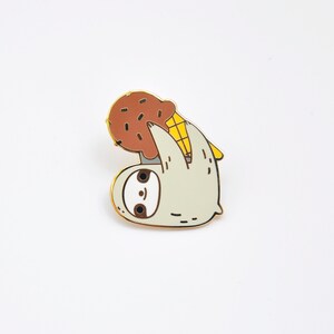 sloth enamel pin, sloth and ice-cream pin, summer sloth pin, cute sloth pin, sloth lapel pin Brown