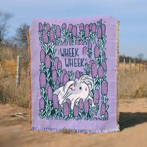 Long haired guinea pig Guinea pig and lavender woven blanket in purple by Noristudio