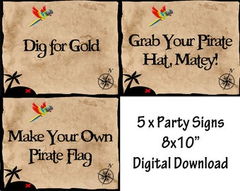 Pirate Birthday Party 5 Party Signs 8x10" - Instant Digital Download