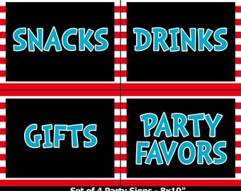 Party Signs x 4 - 8x10" - Drinks / Gifts / Favors / Snack Stations - Dr Seuss