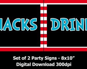 Party Signs x 2 - 8x10" - Drinks / Snack Stations - Dr Seuss