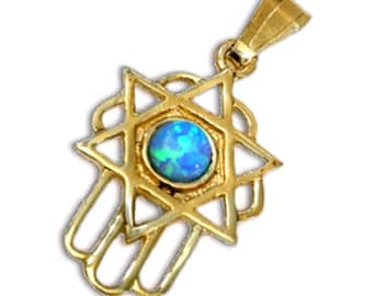 Solid 14k Yellow Gold Hang On Clip Star Of David Pendant Turquoise Ball Charm