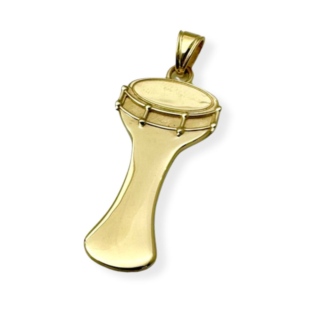 Darbuka Pendant in 14K Gold, Israeli Musical Instrument Necklace Charm