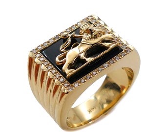 Bob Marley Style Ring Lion of Judah Men's Ring Solid 14k Gold and Onyx Lion  of Judah Ring Men's Signet Ring Black Onyx Signet Ring 