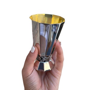 Jerusalem Kiddush Cup in Sterling Silver, 12 Tribes of Israel Kiddush Glass, Jewish Gift for Occasions, Holy Land Judaica for the Home