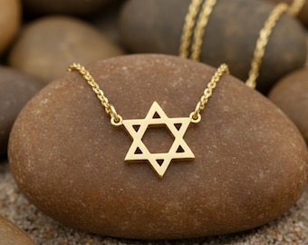 Petite 14k Gold Star of David Necklace, Minimalist Magen David Charm
