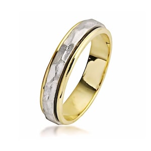 Hammered Gold Spinner Ring, Spinning Wedding Band, Solid 14k Gold Ring, Two Tone Gold Wedding Ring, Yellow and White Gold Meditation Ring
