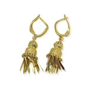 Chandelier Earrings in 14k Gold Filigree, Vintage Style Israeli Earrings, Drop and Dangle Fringe Earrings, Handmade Artisanal Jewelry Gift
