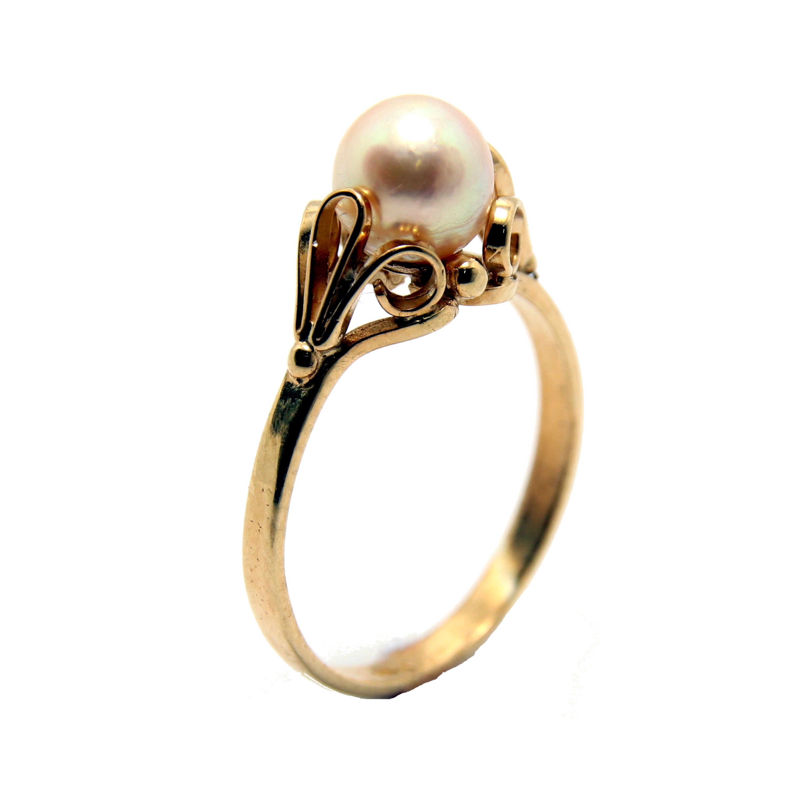 Dainty Pearl Ring 14k Solid Gold Ring Elegant Pearl Ring Etsy