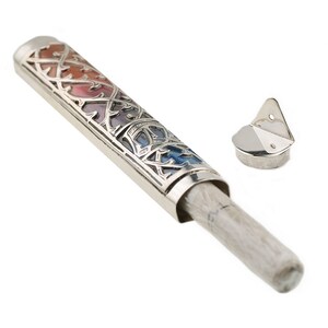 Grapes On Vine Mezuzah Case - 6 Inch Enamel Décor With Crystals, Waterproof Glass Tube For Hebrew Scroll