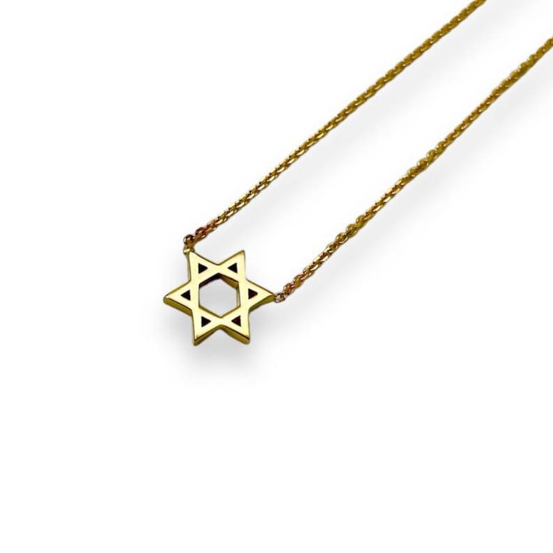 Petite Star of David Linked Necklace in 14k Gold, Support Israel with Minimalist Jewish Star, Delicate Israeli Magen David Protection Charm
