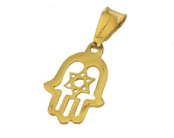 Star of David Hamsa Pendant in 14k Gold, Jewish Magen David Star, Hamsa Charm, Protective Hand of Miriam, Religious Jewelry, Jewish Gifts