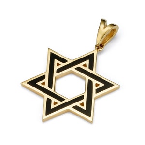 Star of David Pendant in 14k Yellow Gold with Black Enamel, Jewish Star, Protection Charm, Magen David, Jewish Jewelry from Israel