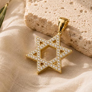 Diamond Star of David Pendant: 18k Gold Jewish Star, Handmade