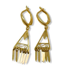 14k Gold Filigree Fringe Earrings: Boho Chic Israeli Jewelry