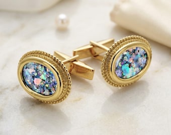 Roman Glass Cufflinks in 14k Gold Cufflinks, Elegant Cuff Links Gift for Him, Men's Jewelry