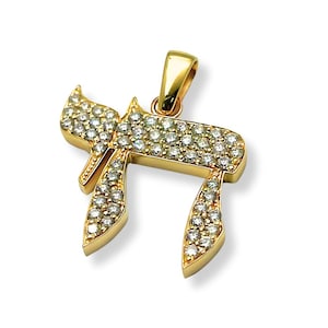 14k Gold Diamond-Encrusted Chai Pendant | 1.1ct Diamonds | Handcrafted in Israel | Jewish Jewelry | Luxury Gift | Hebrew Chai Symbol