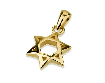 Davidstern Anhänger, 14k Gold Anhänger, Kleiner Jüdischer Stern Anhänger, Anhänger aus Massivgold, Magen David Halskette Anhänger, Handgemachter Israelischer Schmuck