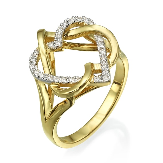 Diamond Heart Star of David Ring Solid 14k Gold Ring Jewish | Etsy