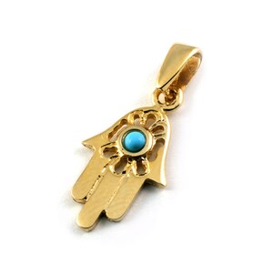 Turquoise Hamsa 14k Gold Pendant, Small Hamsa Charm, Turquoise Necklace Charm, Tiny Gold Hamsa, Protection Pendant, Jewish Pendant