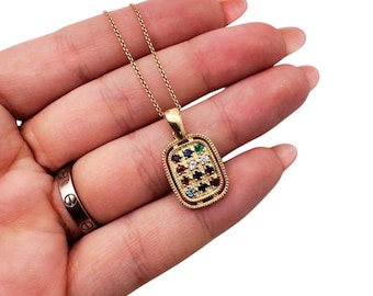 Hoshen Anhänger aus 14K Gold mit Diamant und Edelsteinen, Priesterlicher Brustpanzer, Choshen Schmuck, Zwölf Stämme Israels