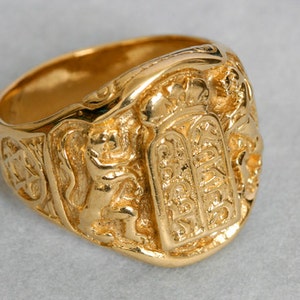 Ten Commandments Ring, 14k Yellow Gold Men's Ring, Handmade Gold Jewish ...