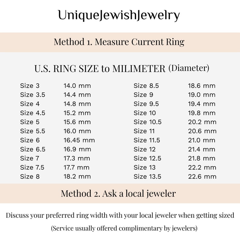May include: A chart showing U.S. ring sizes and their corresponding millimeter diameter measurements. The chart is titled "U.S. RING SIZE to MILIMETER (Diameter)".
